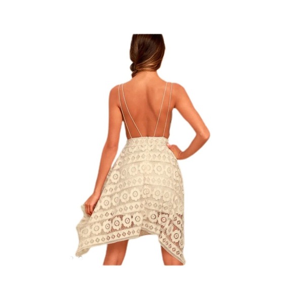 Free People Just Like Honey Lace Dress Handkerchief Hem Blush Pink Size 0 EUC - Picture 2 of 11